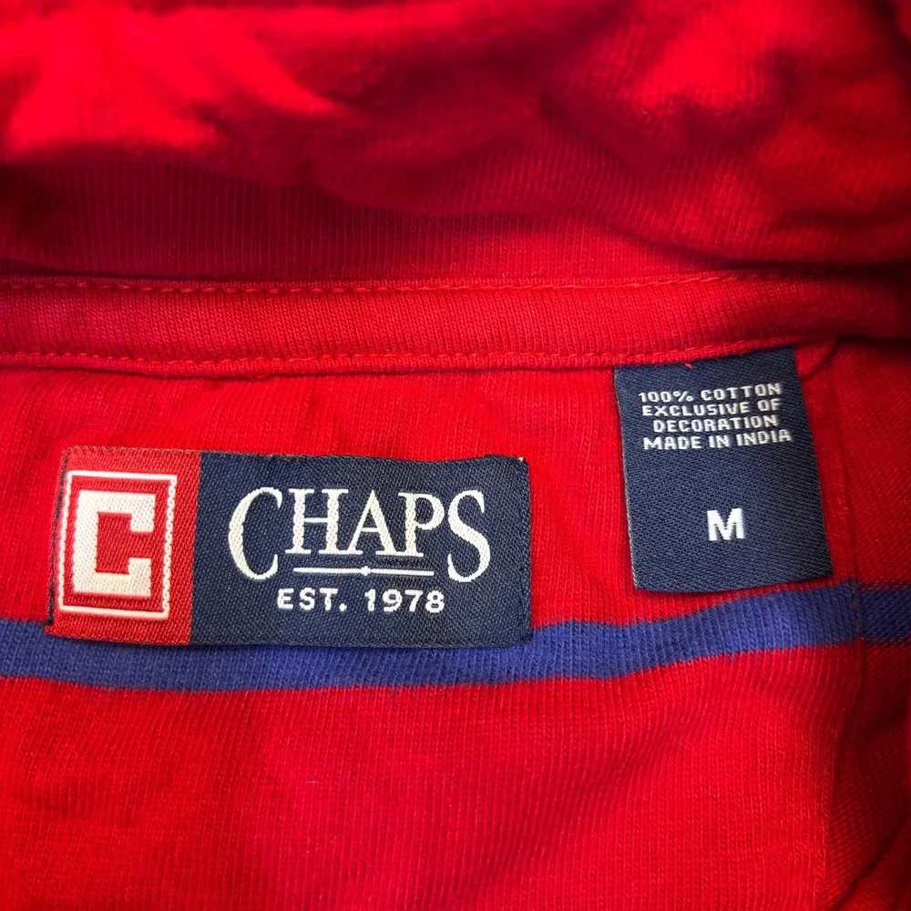 Chaps Red Blue Striped Quarter Zip Pullover‎ Sweatshirt Men's Size Medium
